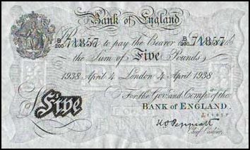 Falsk 5 pundsseddel fra Sachsenhausen