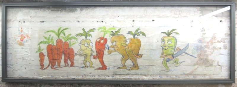 Tegning p� v�ggen i k�lderen under fangernes k�kken i Sachsenhausen